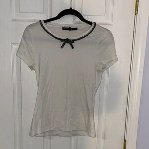 White House Black Market Cream Tee with Black Accents XS